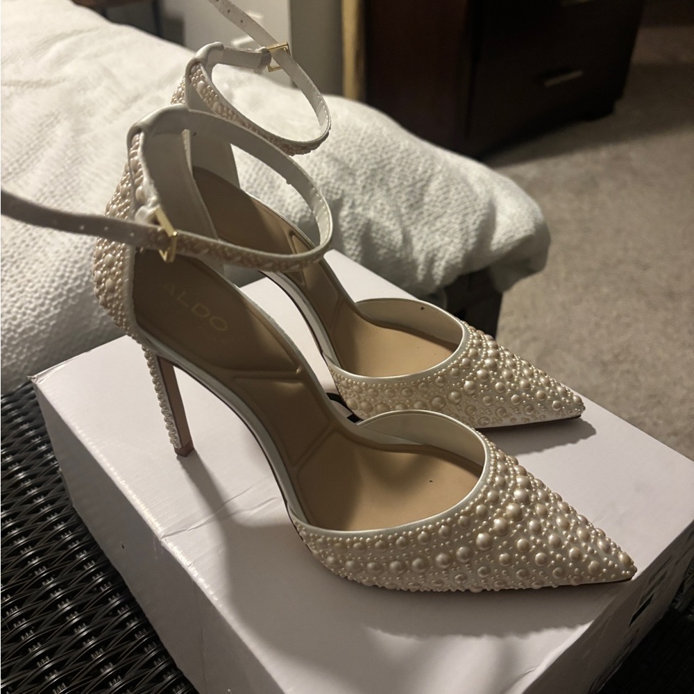 Aldo Women's Pearl Embellished White Heels